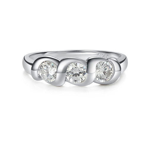 Sterling Silver April CZ Simulated Birthstone Baby Ring with Twisted Band (Size 1)
