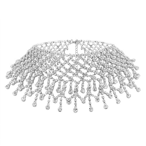 DRESBE Rhinestone Choker Tassel Chokers Necklaces Prom Collar Necklace Chain Party Neck Jewelry Accessories for Women (Silver) DRESBE Rhinestone Choker Tassel Chokers Necklaces Prom Collar Necklace Chain Party Neck Jewelry Accessories for Women (Silver)