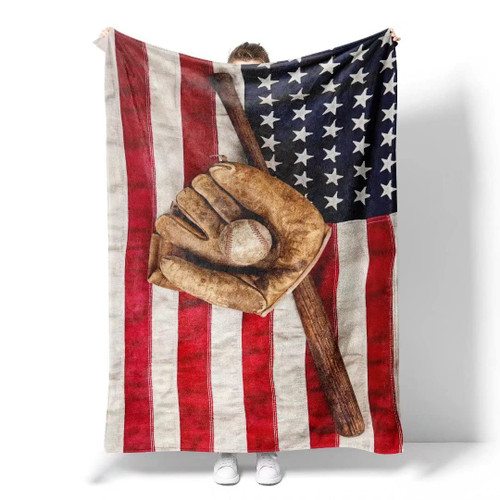 Baseball American Flag Blanket Throw Soft Warm Lightweight Flannel Fleece Blankets for Boys Girls Mens Womens Decor for Bedroom Living Rooms Sofa Couch All Seasons 50"x40"