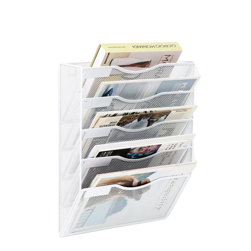 JEBELE Wall File Organizer, Hanging Wall File Holder Organizer Mesh Pockets Vertical Office File Organizer Holder, Office Space Organizer with File Labels Designed (5 Pockets White) JEBELE Wall File Organizer, Hanging Wall File Holder Organizer Mesh Pockets Vertical Office File Organizer Holder, Office Space Organizer with File Labels Designed (5 Pockets White)