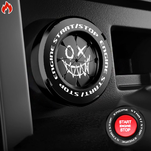 Tybasthe Rotary Push Start Button Cover, Evil Smiley Car Accessories Engine Start Stop Button Cover, Car Stickers Interior Decor, Motorcycle Ignition Key Switch Cover, Black