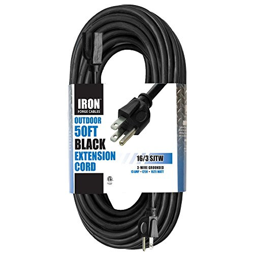 50 Ft Black Extension Cord - 16/3 Durable Electrical Cable