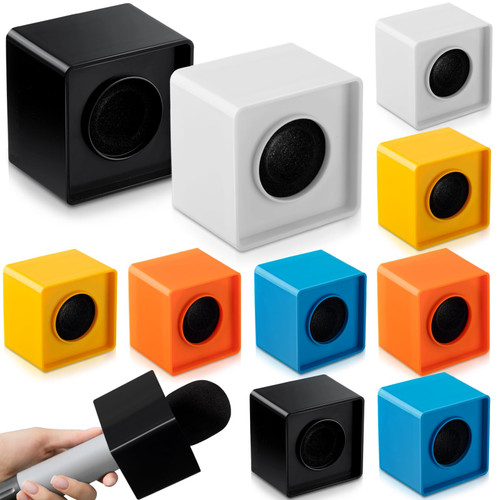 10 Pcs Microphone Flag Station Portable Square Cube ABS Foam Mic Flag Logo Studio Equipment Microphone Accessories for Reporter Host Interview (White, Orange, Black, Blue, Yellow)