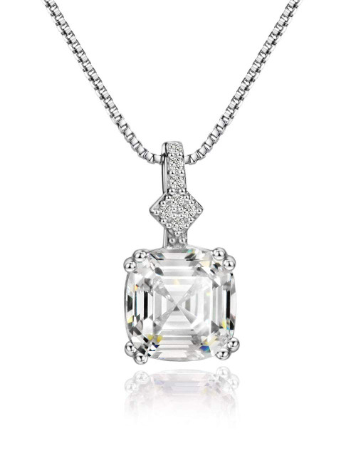 Mints S925 2ct Cubic Zirconia Asscher Cut Pendant Necklace Sterling Silver Gemstone Necklace for Women Girls
