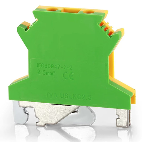 Erayco USLKG2.5N DIN Rail Mounted Ground Circuit Connection Terminal Block, 600V 20A, 24-12 AWG, Screw Clamp (Pack of 20)