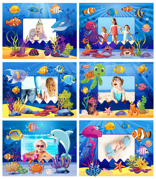 Whaline 30Pcs Under the Sea Picture Frames Craft Kit with 20 Sheets Stickers DIY Photo Frame Crafts Ocean Animal Stickers for Classroom Back to School Activities Game Bulletin Board Decorations