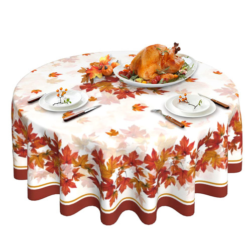 Oaxscug Fall Round Tablecloth 60 Inch, Autumn Maple Leaves Table Cloth for Rustic Farmhouse Kitchen Decor, Wipeable Polyester Fabric Table Cover for Holiday Party Oaxscug Fall Round Tablecloth 60 Inch, Autumn Maple Leaves Table Cloth for Rustic Farmhouse Kitchen Decor, Wipeable Polyester Fabric Table Cover for Holiday Party