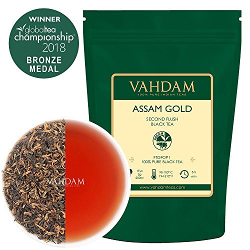 VAHDAM, Assam Gold Second Flush (50 Cups) | RICH & MALTY ASSAM TEA Loose Leaf | 100% PURE UNBLENDED Black Tea Loose Leaf | Black Tea Leaves with GOLDEN TIPS | Brew as Hot, Iced Tea or Latte | 3.53oz VAHDAM, Assam Gold Second Flush (50 Cups) | RICH & MALTY ASSAM TEA Loose Leaf | 100% PURE UNBLENDED Black Tea Loose Leaf | Black Tea Leaves with GOLDEN TIPS | Brew as Hot, Iced Tea or Latte | 3.53oz