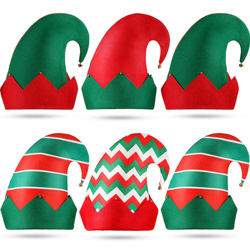 Laumoi 6 Pack Christmas Nice and Naughty Elf Felt Hats Green and Red Xmas Holiday Santa Hat Elf Bell Hat for Christmas Party Costume Favors (Mixed Style)