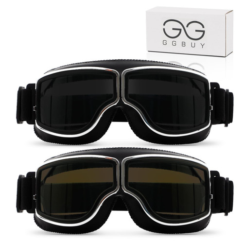 Motorcycle Goggles Vintage Pilot Glasses Anti Fog Dustproof ATV Off Road Motorbike Helmet Eyewear Cruiser Scooter Aviator Goggles Protect for Ridding Motorcross Racing (Black/Grey Lens+tawny Lens)