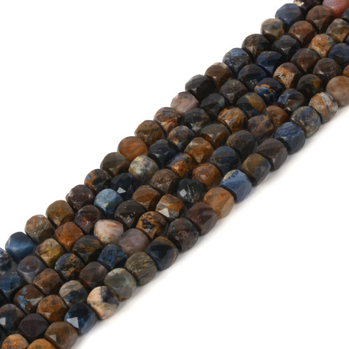 Natural Pietersite Gemstone 4mm Faceted Cube Square Loose Beads 16 Inch for DIY Jewelry Making Beads