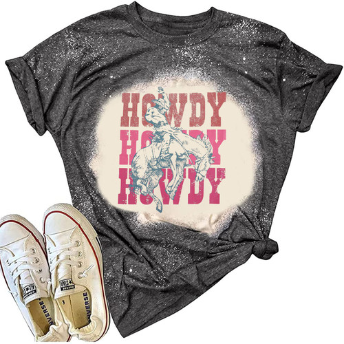 Howdy T Shirt Western Shirts for Women Vintage Cowgirl Graphic Shirt Rodeo Tees Retro Short Sleeve Tops