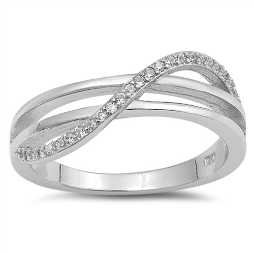 Clear CZ Criss Cross Knot Weave Swirl Ring .925 Sterling Silver Band Size 9
