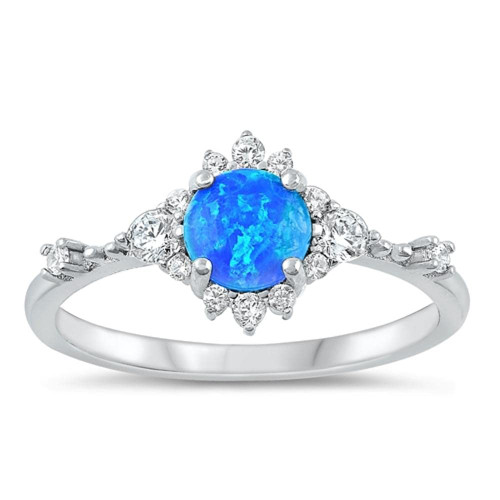 Clear CZ Blue Simulated Opal Cute Ring New 925 Sterling Silver Fashion Band Size 5