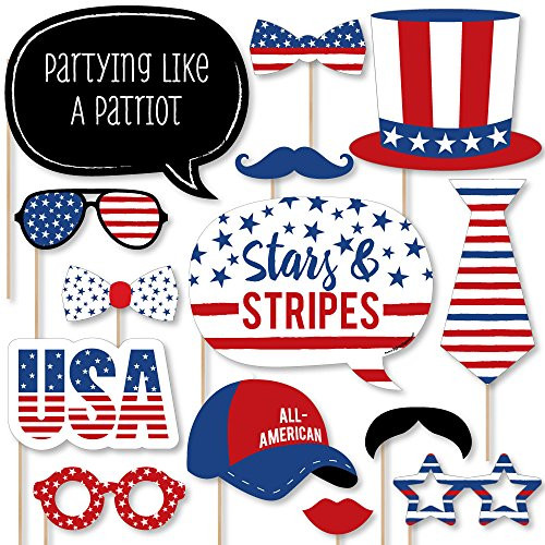 Big Dot of Happiness Stars & Stripes - Memorial Day USA Patriotic Party Photo Booth Props Kit - 20 Count