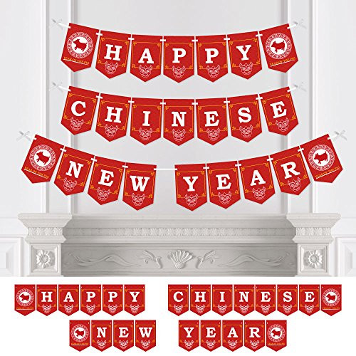 Chinese New Year - 2019 Year of The Pig Party Bunting Banner Year Party Decorations - Happy Chinese Year