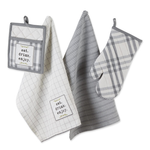 DII Home Sweet Farmhouse Kitchen Collection, Potholder/Oven Mitt/Dishtowel Set, Gray, 4 Count
