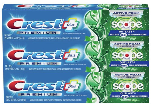 Crest Premium Plus Scope Outlast Toothpaste, Long Lasting Mint Flavor 5.2 oz (Pack of 3)