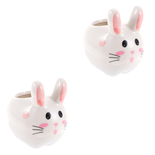 DECHOUS 2pcs Ceramic Flowerpot Planter pots for Indoor Plants Ceramic Plant pots Cactus pots Indoor Cute Garden Pot Ceramic Succulent Pot Bunny Plant Pot Ceramics White Indoor Pot Outdoor