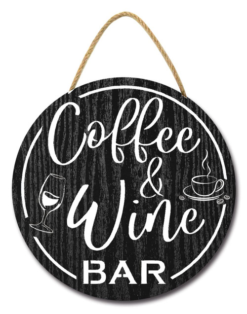Isaric Coffee and Wine Bar Signs Decor,12 * 12Inch Round Rustic Wooden Plaque Farmhouse Wood Coffee Sign for Wine Bar Coffee Shop Restaurant