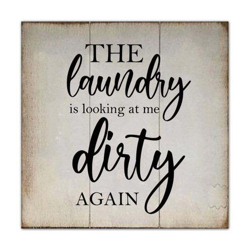 Decorative Laundry Room Sign Plaque Wooden Sign The Laundry Is Looking at Me Dirty Again Wood Hanging Door Plaque Wooden Plank Hanging Plaque Hook Included Shabby Wall Art Sign Wall Sign for Farmhouse