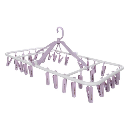 FONDOTIN 32 Foldable Hanger Sock peg Hanger Sock Dryer Rack Outdoor Foldable Clip Hangers Indoor Clothes Drying Kitchen Pants Drying Rack Travel Clothesline Bra Purple Hanging pp to Rotate