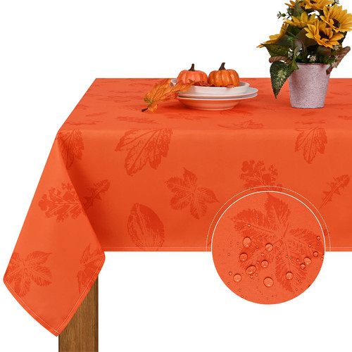 Thanksgiving Tablecloth, Autumn Maple Leaf Table Cloth, Fall Harvest Leaves Tablecloths, Waterproof Spillproof Table Cover for Dinner Kitchen Party Holiday Decoration, Rust, Rectangle 60 x 84 Inch