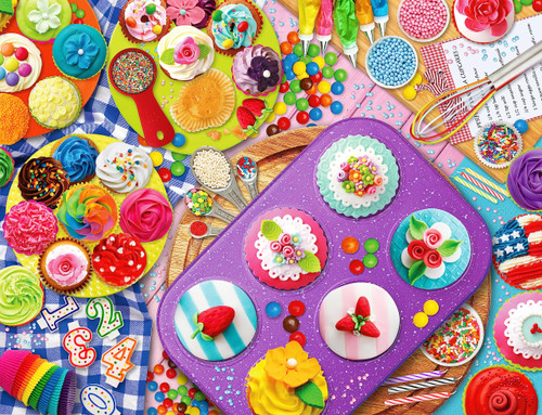 Springbok's 1000 Piece Jigsaw Puzzle Cupcake Chaos - Grid Cut Pieces - Made in USA