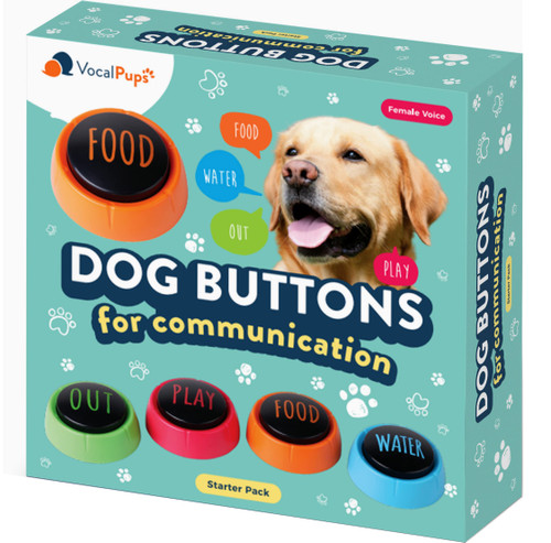 VocalPups Dog Buttons for Communication Starter Pack - Female Voice, Dog Talking Button Set, Talking Buttons for Dogs, Dog Buttons Speech Training Set | Dog Communication Buttons | Loud Recorded Words