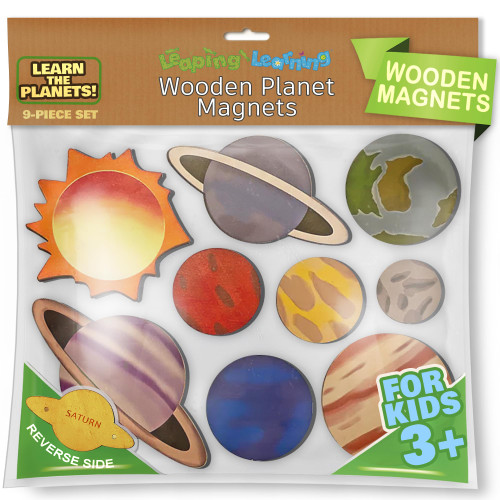 LEAPING LEARNING Wooden Planet Magnets for Kids Supplies, Learning Must-Haves for Home/Classroom Use, Solar System Magnets for Refrigerator & School Board, Toys for Toddlers 3+ and Kids Alike