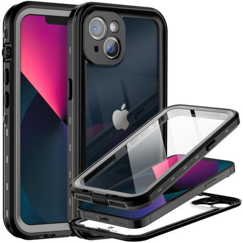 BEASTEK Waterproof iPhone 13 Mini Case,TRE Series Shockproof Dustproof Underwater IP68 Case with Built-in Screen Protector Full Body Protective Cover, for iPhone 13 Mini (5.4'') (Black/Clear)