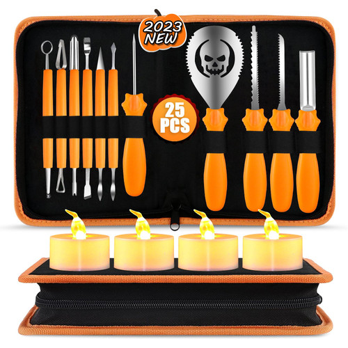 WOWBALA Pumpkin Carving Kit Tools: 25PCS Professional Halloween Pumpkin Carving Set with Stencils for Kids Adults - Heavy Duty Pumpkins Scraping Bulk for Jack-O-Lanterns Decoration WOWBALA Pumpkin Carving Kit Tools: 25PCS Professional Halloween Pumpkin Carving Set with Stencils for Kids Adults - Heavy Duty Pumpkins Scraping Bulk for Jack-O-Lanterns Decoration