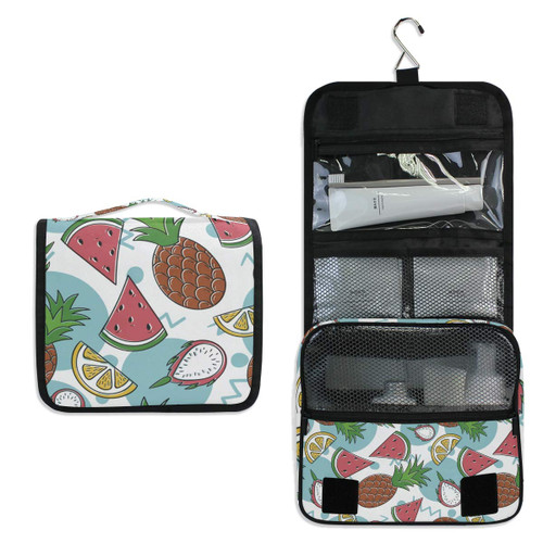 Hanging Travel Toiletry Bag - Tropical Fruits Cosmetic Makeup Bag Pouch Organizer for Women and Girls Waterproof