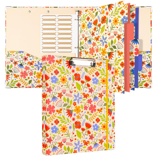 3 Ring Binder 1 Inches Ring,Cute Binder Clipboard with 5 Tab Dividers for Letter Size (11" x 8.5")?File Folder Labels and Clipboard Binders with 2 Pockets, Binder Organizer for School Office Supplies