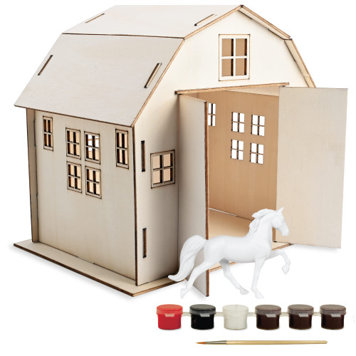 Breyer Horses Stablemates Paint Your Own Barn and Horse Set | 6 Paints Included | 1:32 Scale Horse | Barn 6.75" H x 5.25" W x 7.5" L Craft Set | Model #4245 Breyer Horses Stablemates Paint Your Own Barn and Horse Set | 6 Paints Included | 1:32 Scale Horse | Barn 6.75" H x 5.25" W x 7.5" L Craft Set | Model #4245
