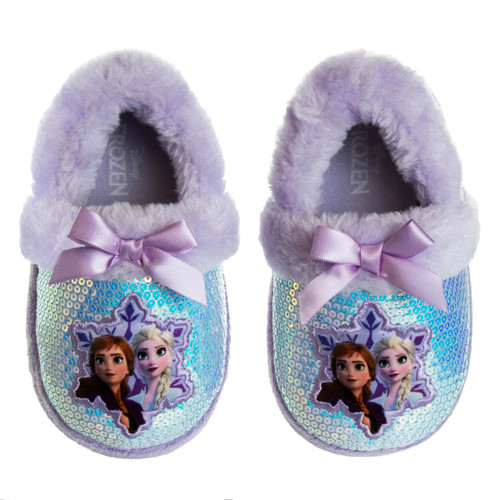 Disney Frozen Elsa & Anna Girls Slippers - Plush Non-Slip Comfy Fluffy Lightweight Warm Comfort Soft Aline Indoor House Slippers - Purple (Little Kid 11-12)