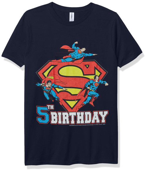 DC Comics Superman Supe Fifth Boy's Premium Solid Crew Tee, Navy Blue, Youth Small
