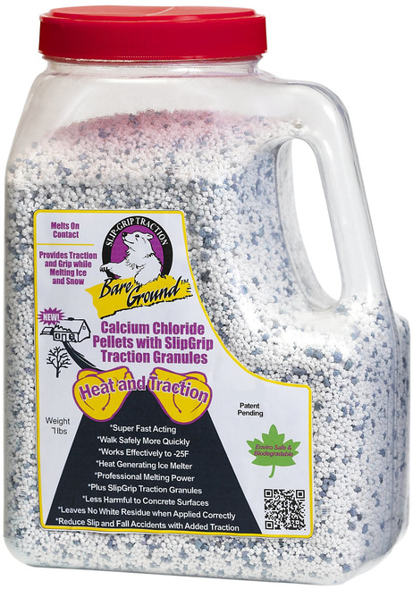 Bare Ground CCPSG-12 Calcium Chloride Snow and Ice Melt Pellets with Traction Granules in Shaker Jug, 7 lbs