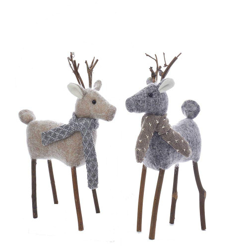 The Bridge Collection Rustic Plush Deer Ornaments, Set of 2