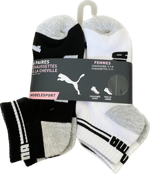 PUMA 6 PAIRS SPORTSTYLE QTR CREW WOMEN SOCKS SHOE 5-9.5 SOCK 9-11 PUMA 6 PAIRS SPORTSTYLE QTR CREW WOMEN SOCKS SHOE 5-9.5 SOCK 9-11
