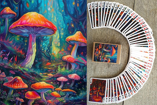 FLONZGIFT Funky Mushrooms Playing Cards (Poker Deck 54 Cards All Different) Psychedelic Glass Stained Art Bioluminescent Cool Mushrooms Vintage Illustration FLONZGIFT Funky Mushrooms Playing Cards (Poker Deck 54 Cards All Different) Psychedelic Glass Stained Art Bioluminescent Cool Mushrooms Vintage Illustration