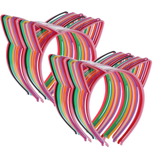 Tbestmax 48 Cat Ear Headbands, Plastic Hair Hoops, Bunny Headwear for Party Costume Daily Decorations Women Girls Favor