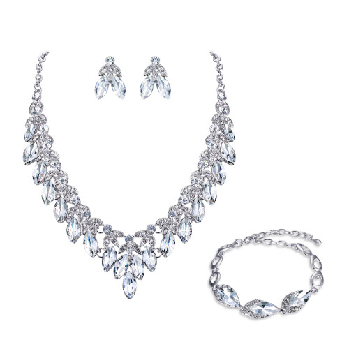BriLove Women's Wedding Jewelry Set for Bridal Rhinestone Beaded Marquise Cluster Crystal Statement Necklace Dangle Earrings Link Bracelet Clear Silver-Tone BriLove Women's Wedding Jewelry Set for Bridal Rhinestone Beaded Marquise Cluster Crystal Statement Necklace Dangle Earrings Link Bracelet Clear Silver-Tone