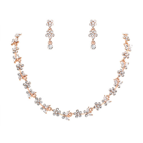 BriLove Womens Jewelry Set Crystal Rhinestones Butterfly Marquise Cluster Filigree Necklace Dangle Earrings for Wedding Prom Clear Rose-Gold-Tone BriLove Womens Jewelry Set Crystal Rhinestones Butterfly Marquise Cluster Filigree Necklace Dangle Earrings for Wedding Prom Clear Rose-Gold-Tone