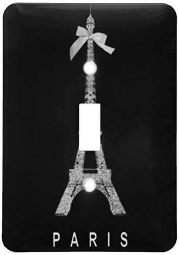 3dRose LSP_112908_1"Hot Pink Paris Eiffel Tower Girly Blue Ribbon Bow-Black Stylish Modern France Single Toggle Switch, Multicolor