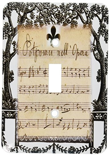 3dRose lsp_182535_1 Print of French Vintage Music Sheet with Fleur De Lis and Scrolls Light Switch Cover