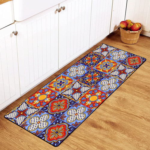TsyTma Retro Mexican Tile Pattern Kitchen Rug Ethnic Flower Floor Mats Washable Non-Slip Bathroom Rug Runner Laundry Room Home Decor 39x20 Inch TsyTma Retro Mexican Tile Pattern Kitchen Rug Ethnic Flower Floor Mats Washable Non-Slip Bathroom Rug Runner Laundry Room Home Decor 39x20 Inch