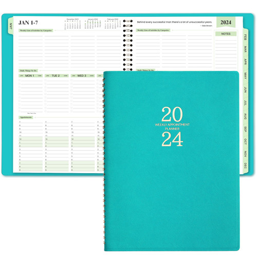 2024 Planner - 3-Tier Down Planner Weekly and Monthly NotePad, 2024 Appointment Book from Jan 2024 - Dec 2024, Daily Planner with Tabs, 60 Minutes Intervals, Faux Soft Leather, 8.5'' x 11''