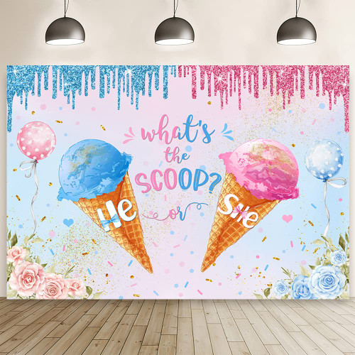 MEHOFOND 7x5ft Ice Cream Baby Shower Backdrop What's the Scoop He or She Gender Reveal Photography Background Blue Pink Floral Balloon Party Decoration Newborn Baby Shower Cake Smash Photo Studio Prop MEHOFOND 7x5ft Ice Cream Baby Shower Backdrop What's the Scoop He or She Gender Reveal Photography Background Blue Pink Floral Balloon Party Decoration Newborn Baby Shower Cake Smash Photo Studio Prop