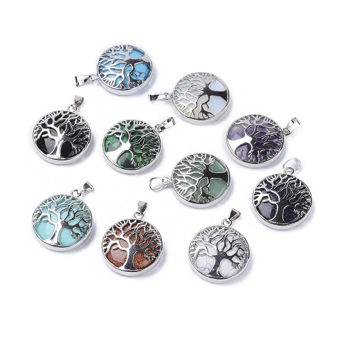 Beadthoven 10pcs Tree Of Life Charms Pendants Mixed Natural Gemstone Pendants Platinum Round Healing Energy Stone Crystal Chakra Charms for DIY Necklaces Jewelry Making Accessories Beadthoven 10pcs Tree Of Life Charms Pendants Mixed Natural Gemstone Pendants Platinum Round Healing Energy Stone Crystal Chakra Charms for DIY Necklaces Jewelry Making Accessories